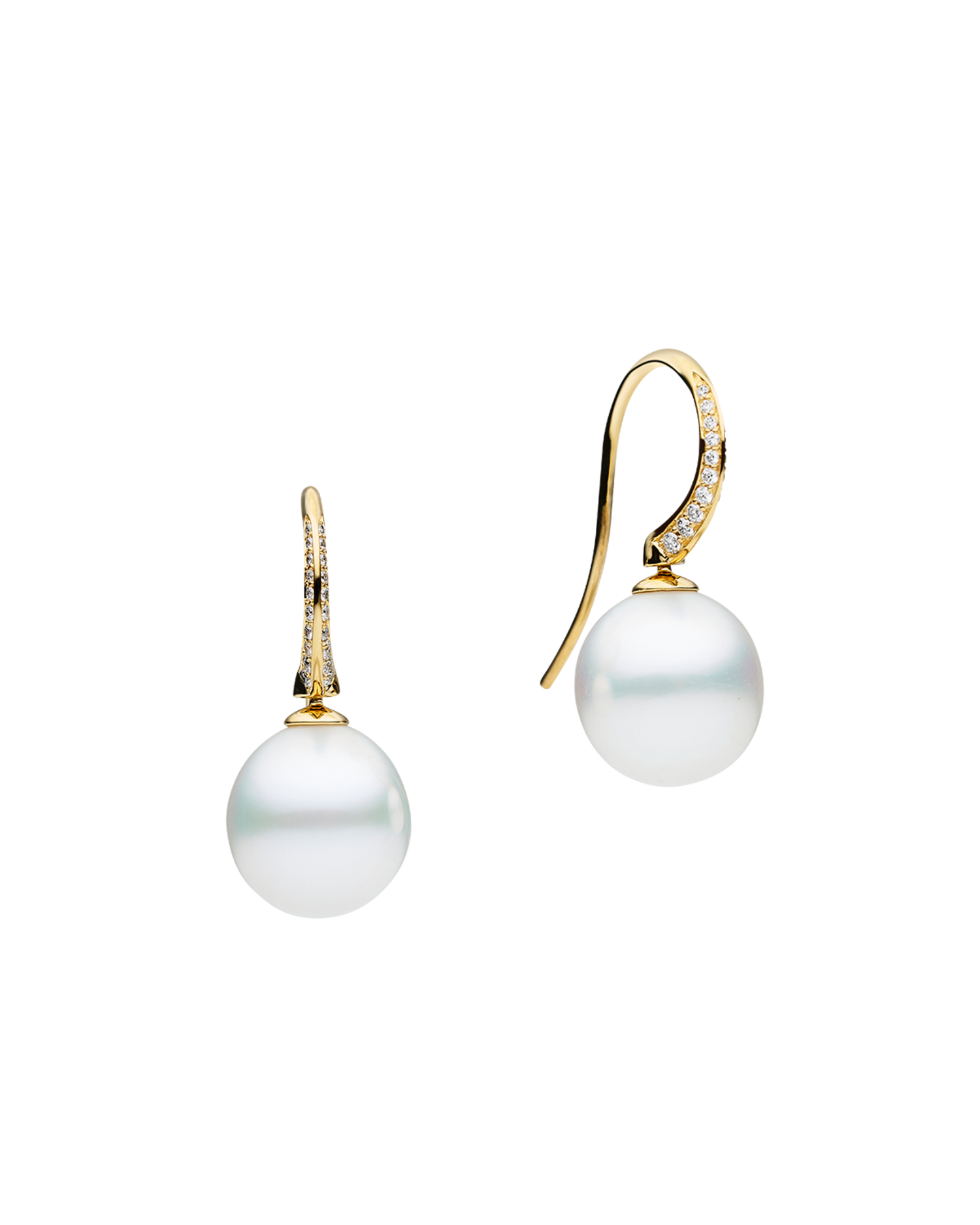 Diamond Keel Edge Pearl Earrings | 11mm Oval Pearls, Diamonds and Yellow Gold 1