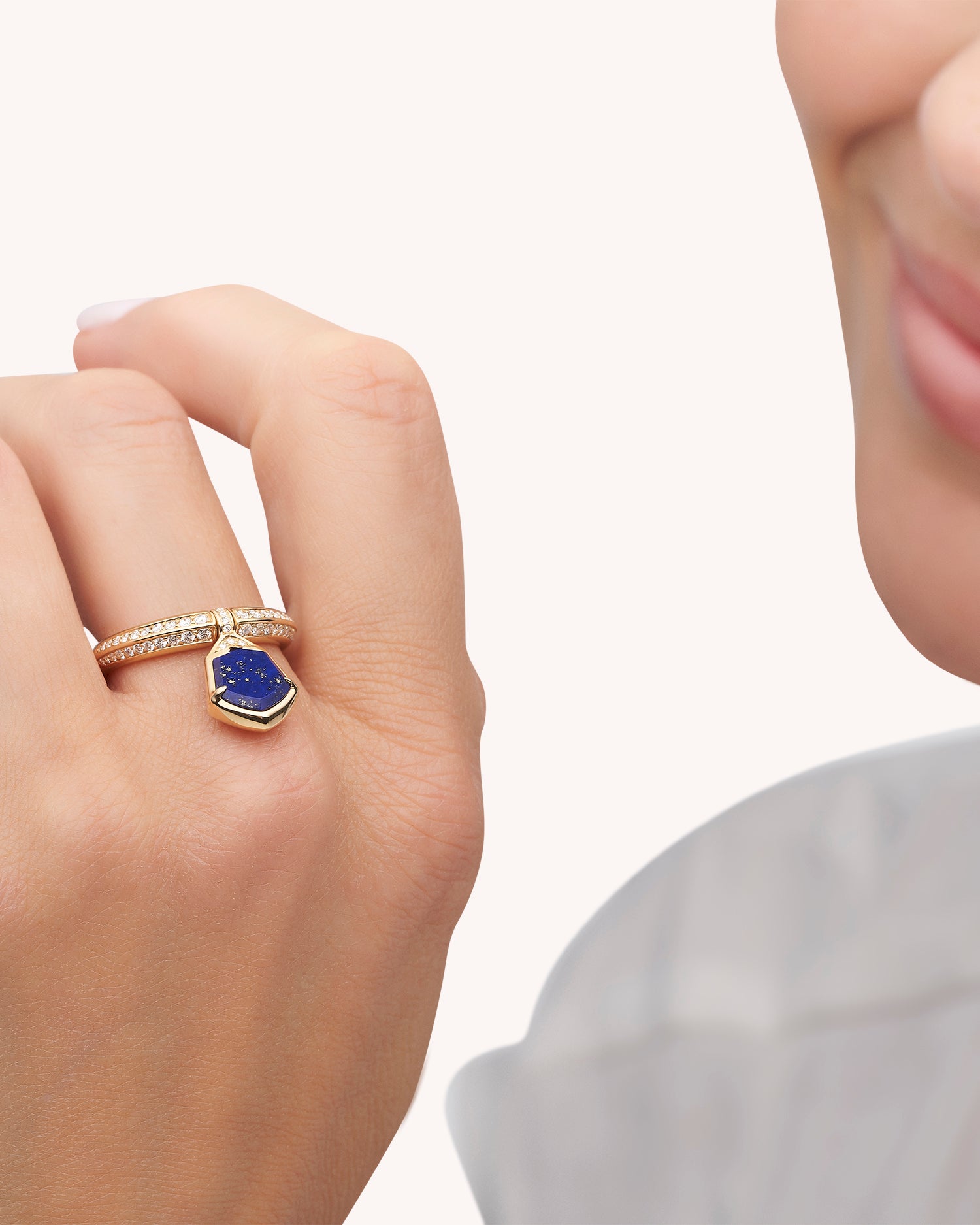 Lapis Megisti Flip Ring | Mother of Pearl, Lapis, and Yellow Gold 3