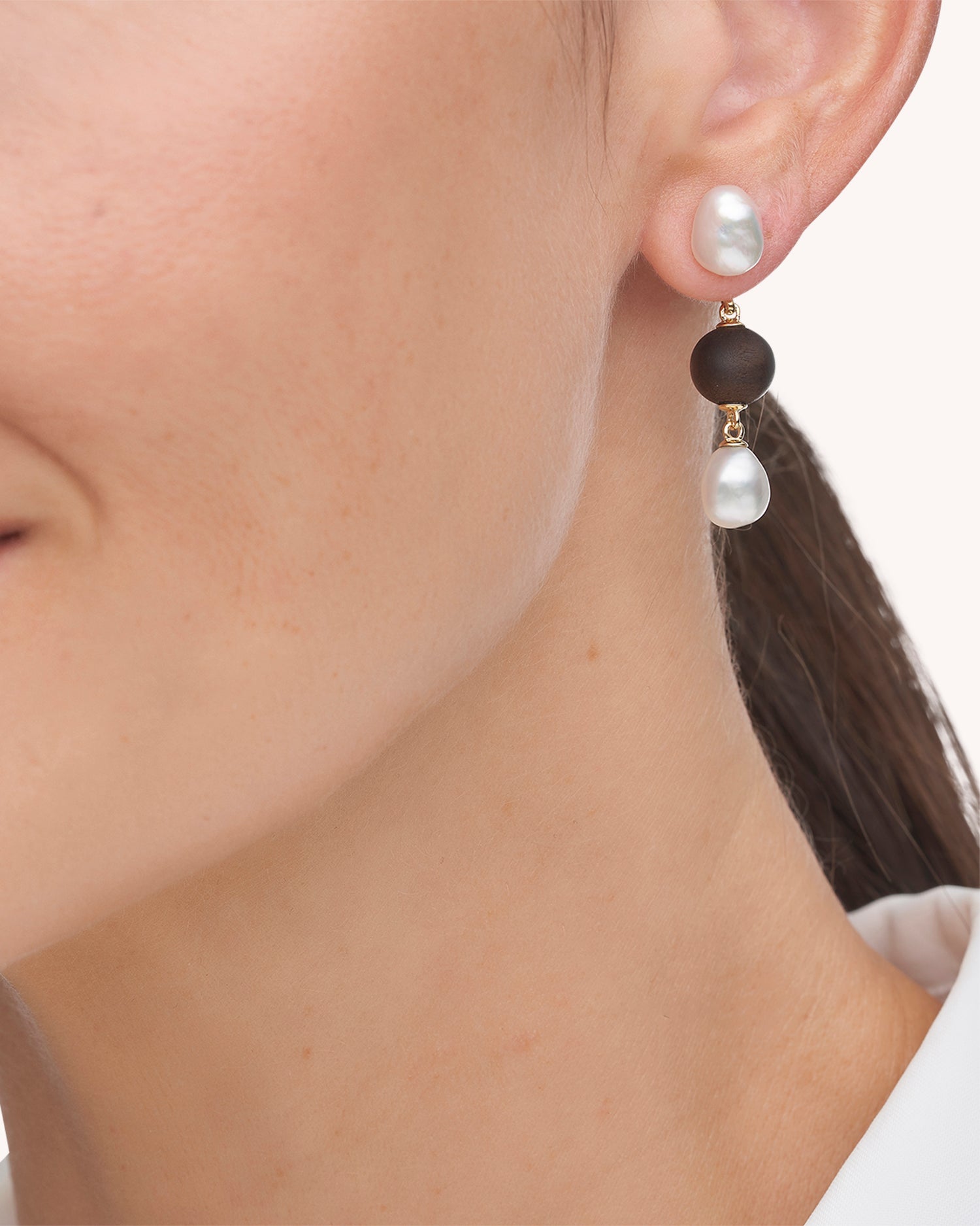 Kimberley Dusk Pearl Earring Enhancers | 7mm Keshi Pearls, Dark Sandalwood, and Yellow Gold 3