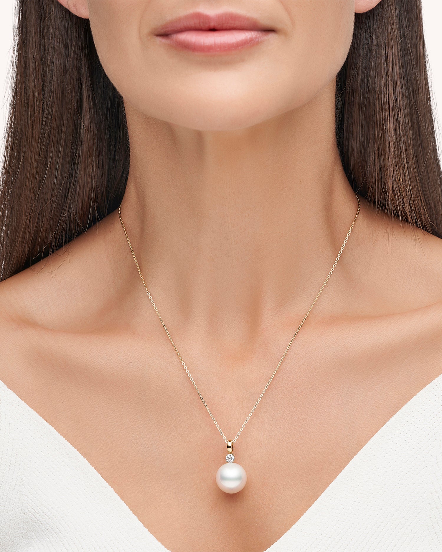 Grace Pearl Pendant | 12mm Round Pearl, Diamond, and Yellow Gold 3