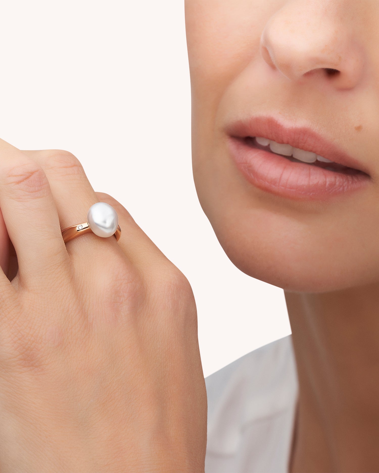 Julia Pearl Ring | 9mm Keshi Pearl, Diamonds, and Rose Gold 4