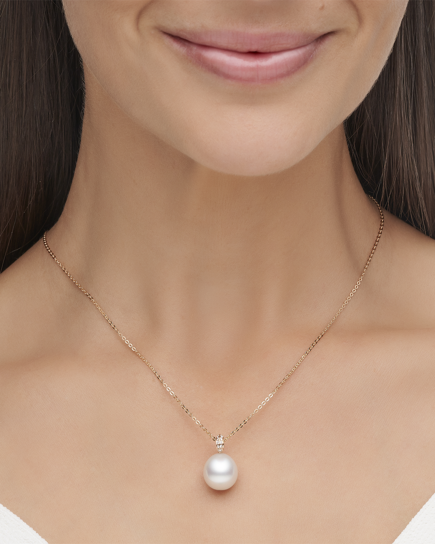 Diamond Keel Edge Pendant | 12mm Oval Pearl, Diamonds and Rose Gold 3