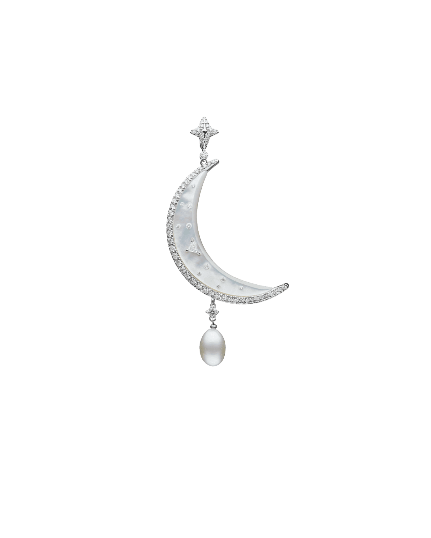 Crescent Moon Pearl Pendant | 7mm Keshi Pearl, Diamonds, and White Gold 2