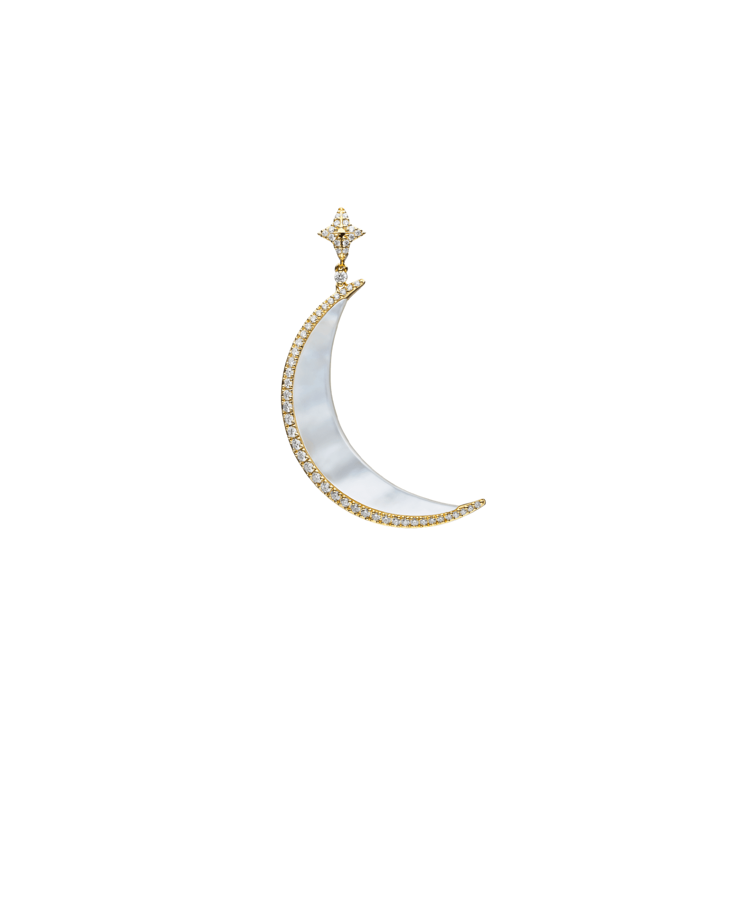 Crescent Moon Pendant | Mother of Pearl, Diamonds, and Yellow Gold 2