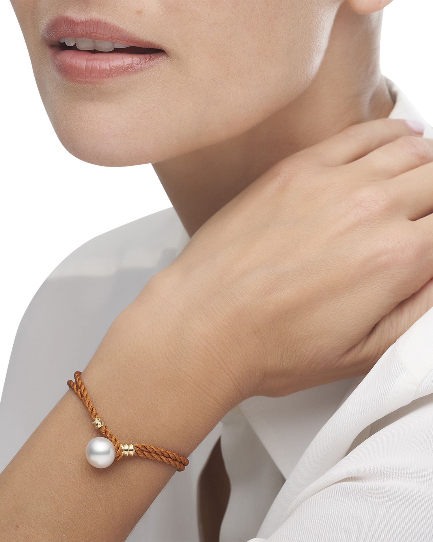 Ochre Silk Pearl Bracelet | 10mm Semi-Round Pearl, Silk and Yellow Gold 2