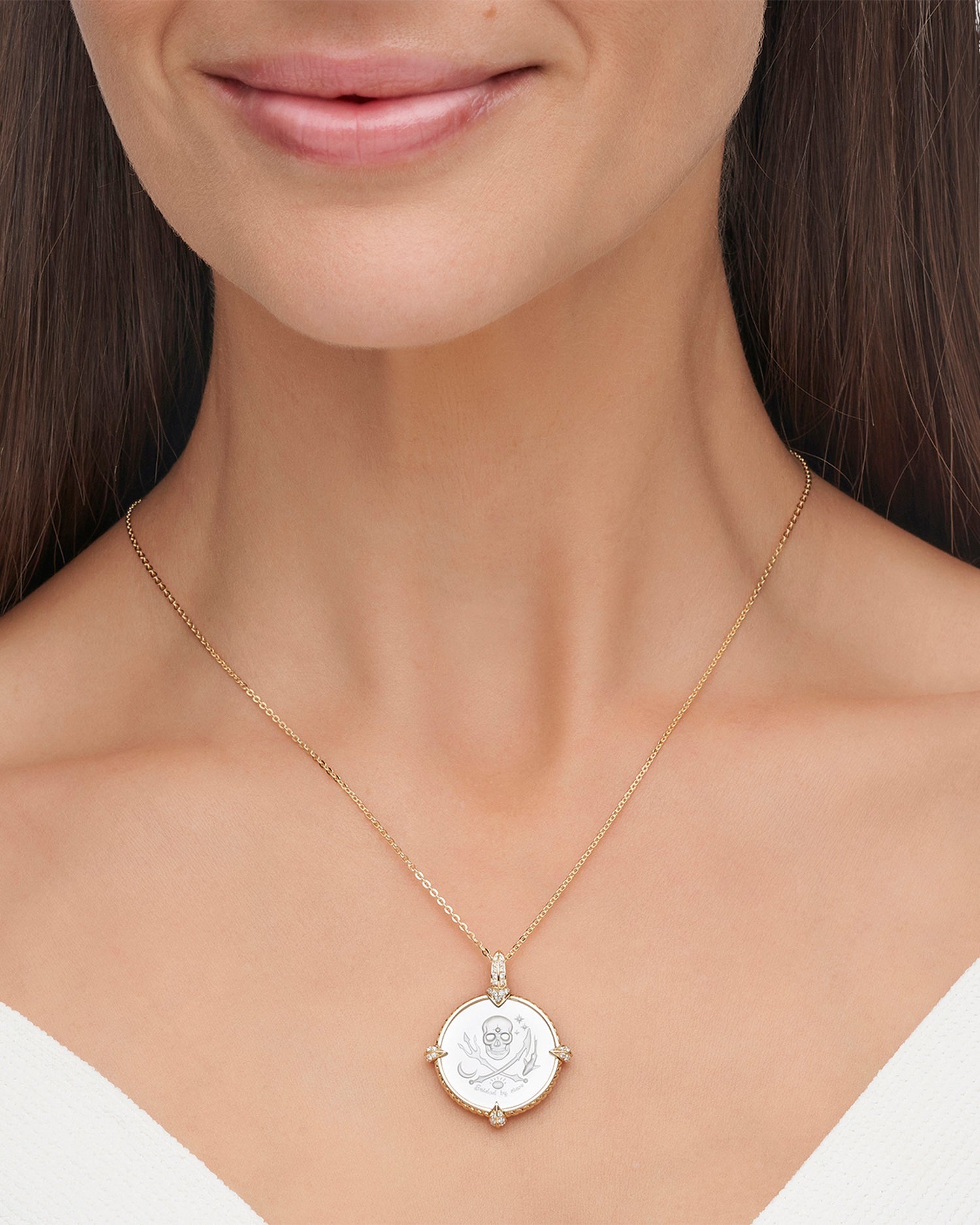 Petite Guided by Stars Coin Charm | Mother of Pearl, Diamonds, and Yellow Gold 4