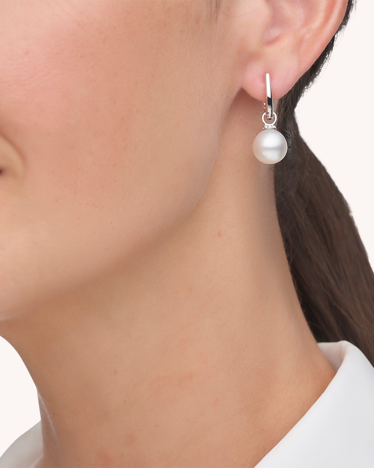 Pearls My Way Pearl Earrings | 10mm Oval Pearls, Diamonds, and White Gold 2