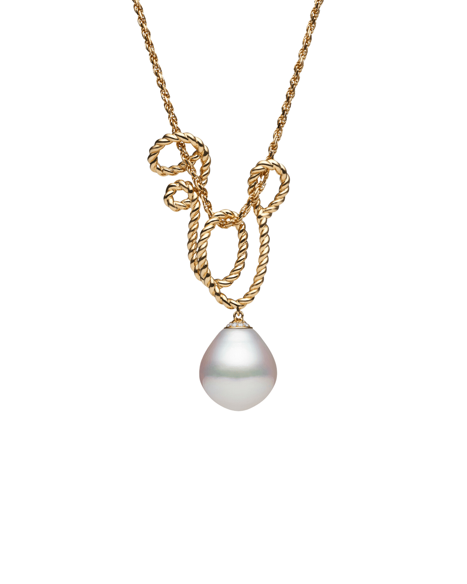 Entwined Rope Pearl Pendant | 16mm Oval Pearl and Yellow Gold 1