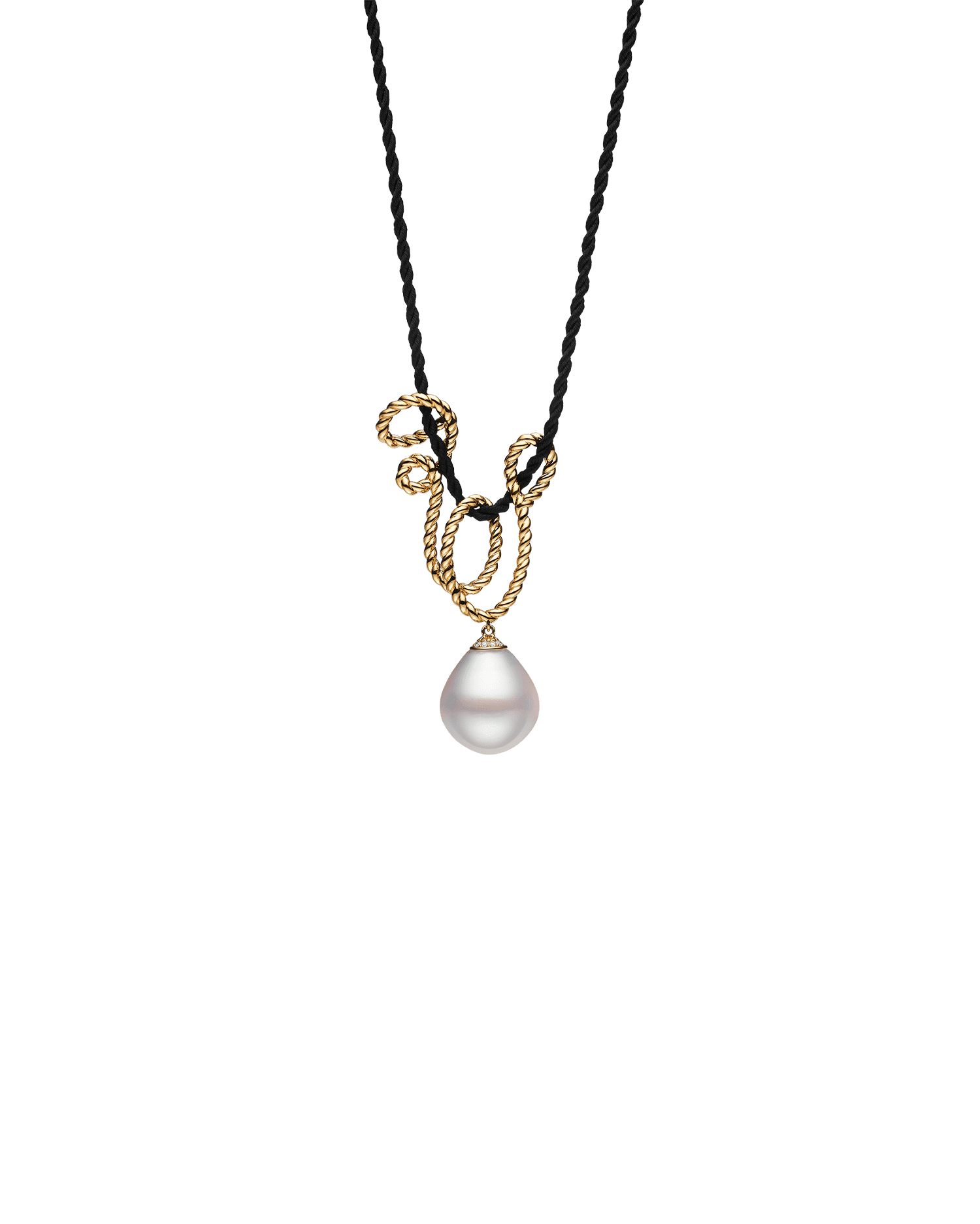 Entwined Rope Pearl Pendant | 16mm Oval Pearl and Yellow Gold 2