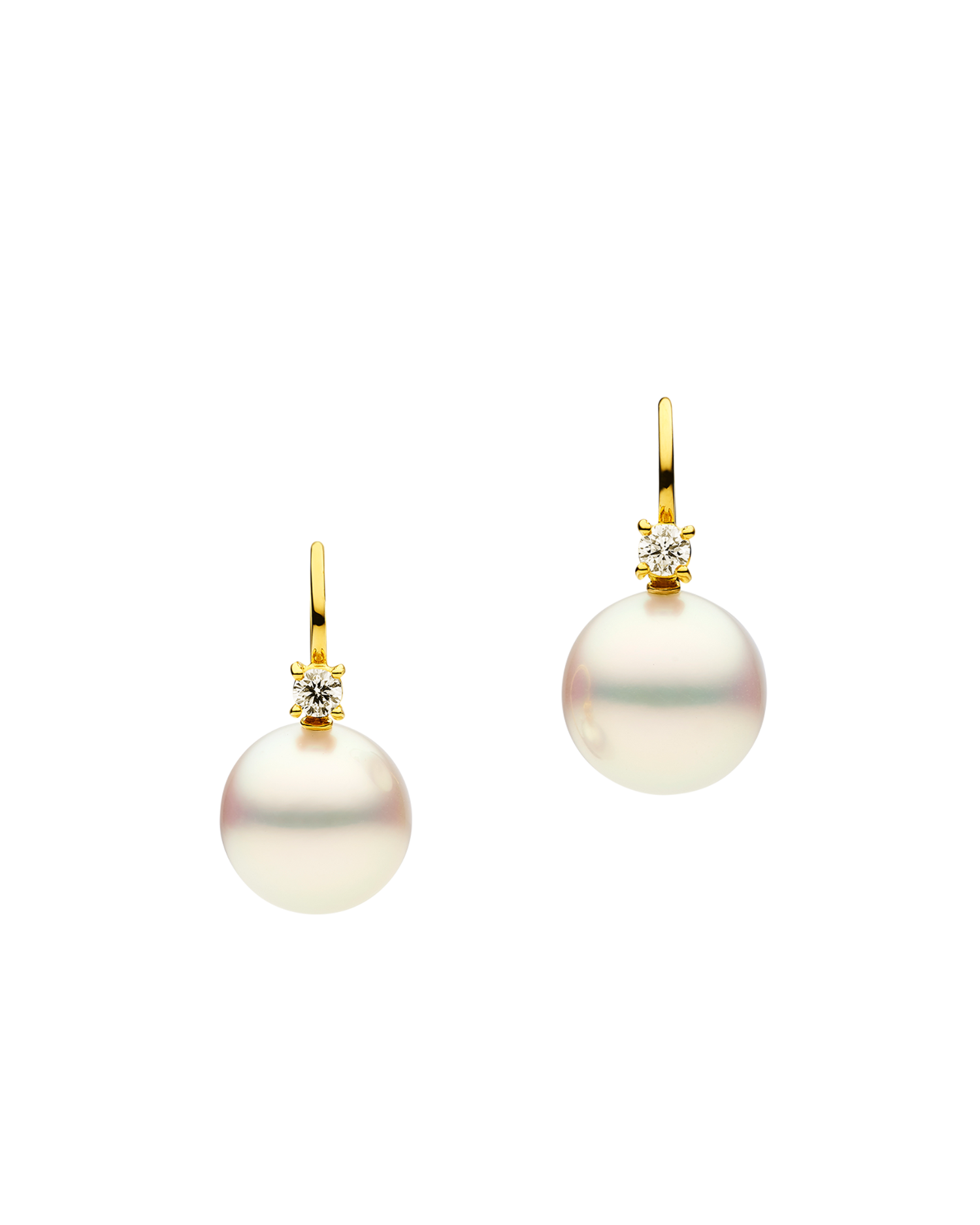 Grace Pearl Earrings | 11mm Round Pearls, Diamonds and Yellow Gold 1