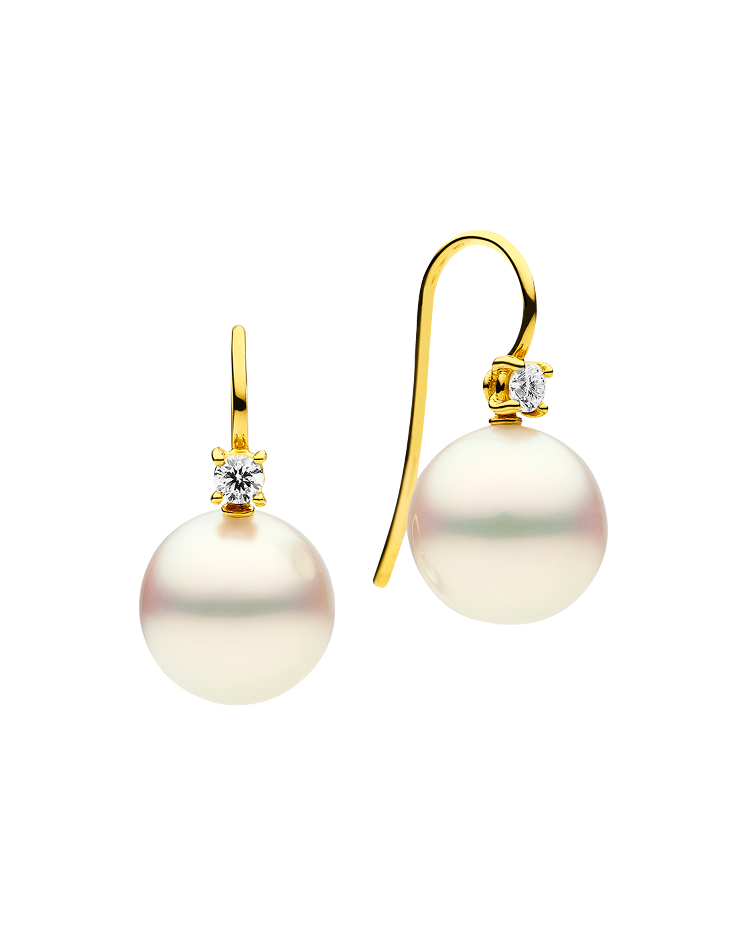 Grace Pearl Earrings | 11mm Round Pearls, Diamonds and Yellow Gold 2