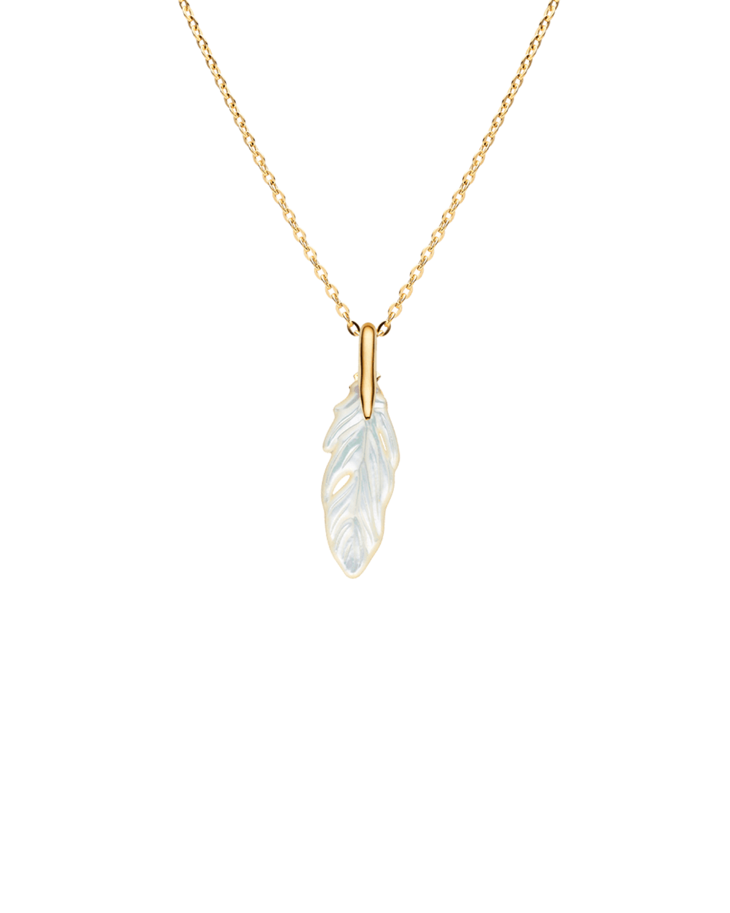 Single Feather Necklace | Mother of Pearl and Yellow Gold 1