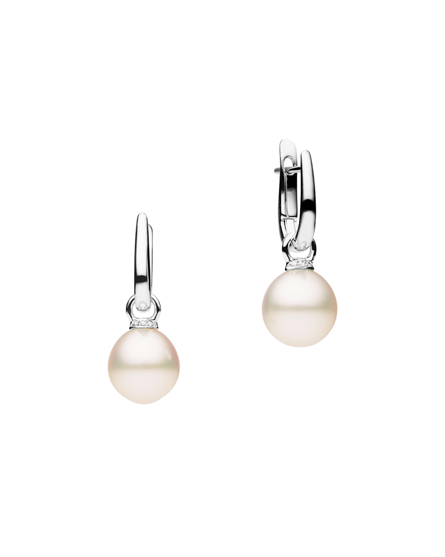 Pearls My Way Pearl Earrings | 10mm Oval Pearls, Diamonds, and White Gold 1