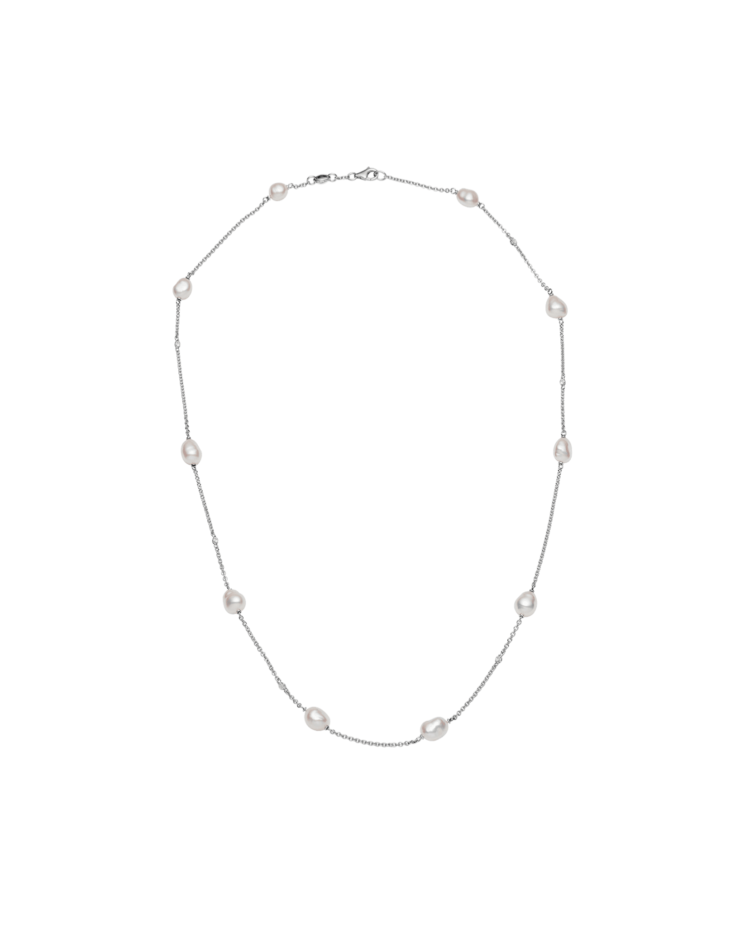 Keshi Pearl Short Chain Necklace | 5mm Keshi Pearls, Diamonds, and White Gold 2