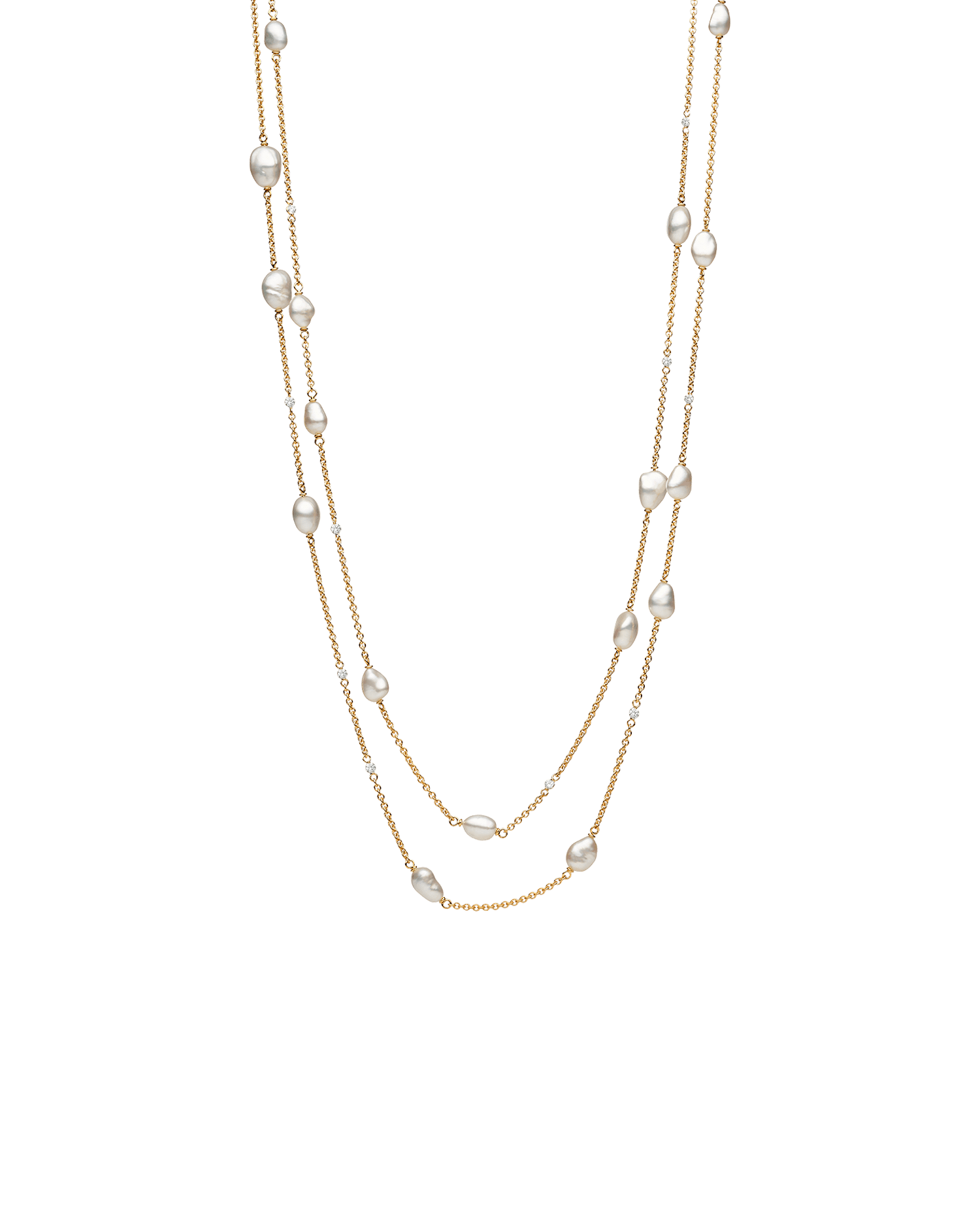 Keshi Pearl Long Chain Necklace | 5mm Keshi Pearls, Diamonds, and Yellow Gold 2