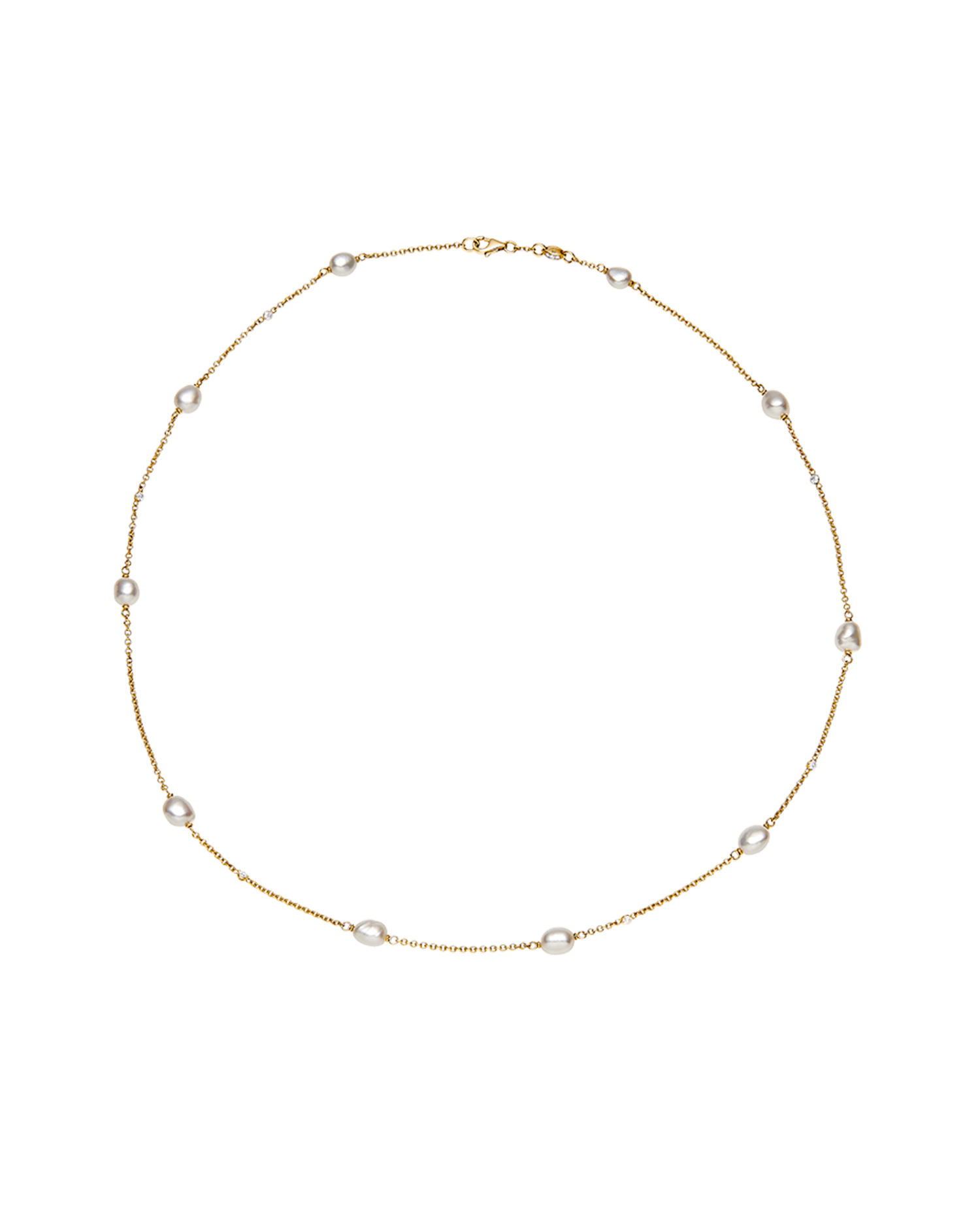 Keshi Pearl Short Chain Necklace | 5mm Keshi Pearls, Diamonds, and Yellow Gold 1