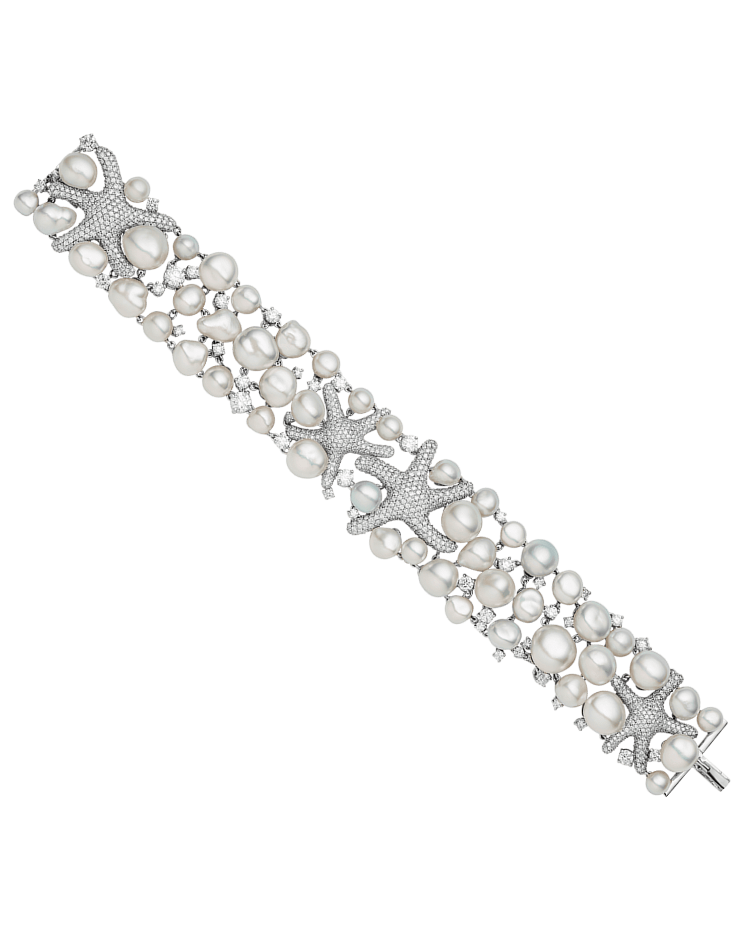 Rockpool Starfish Pearl Bracelet | 5-10mm Keshi Baroque Pearls, Diamonds, and Platinum 1