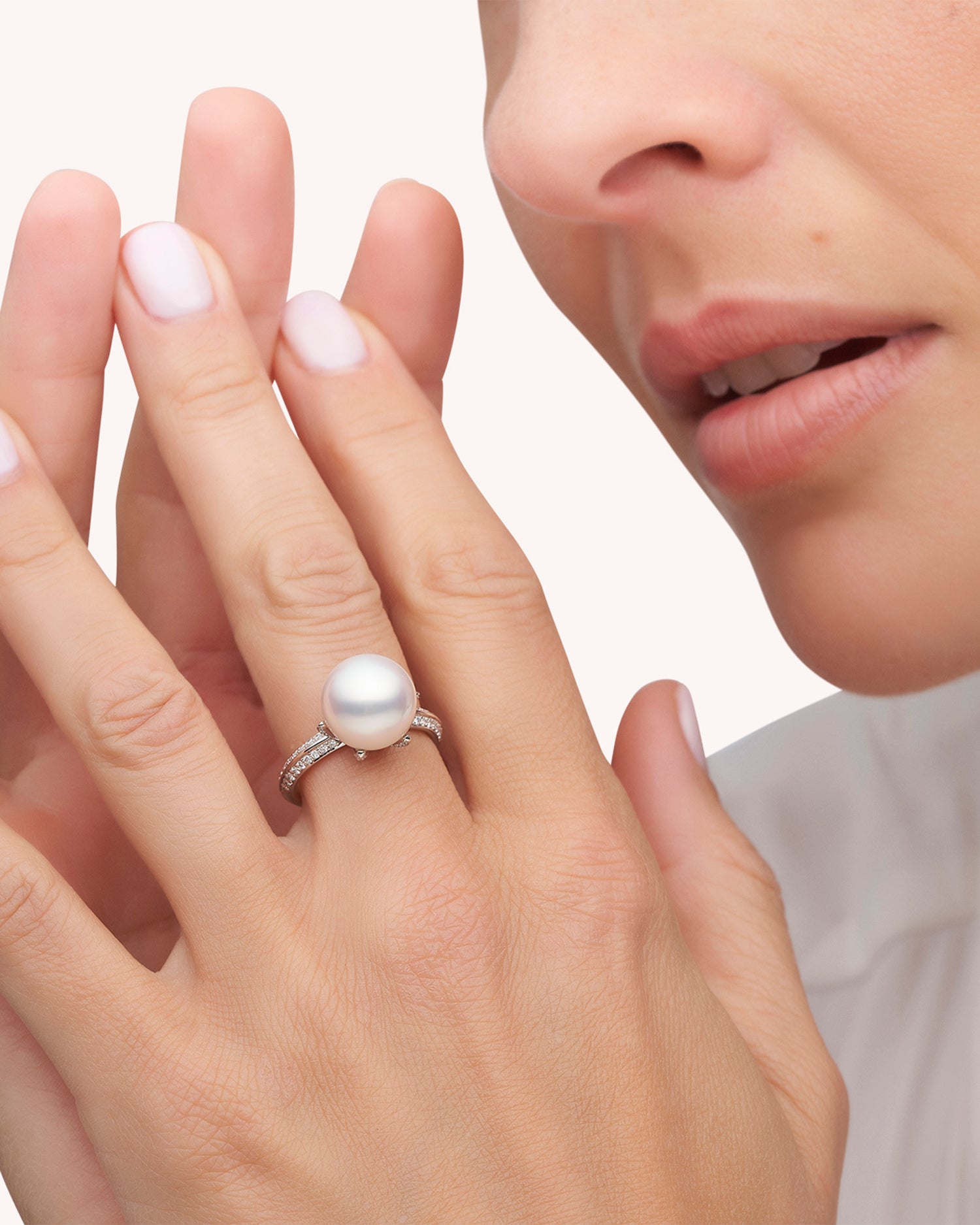 Rockpool Pearl Ring | 11mm Round Pearl, Diamonds, and White Gold 4